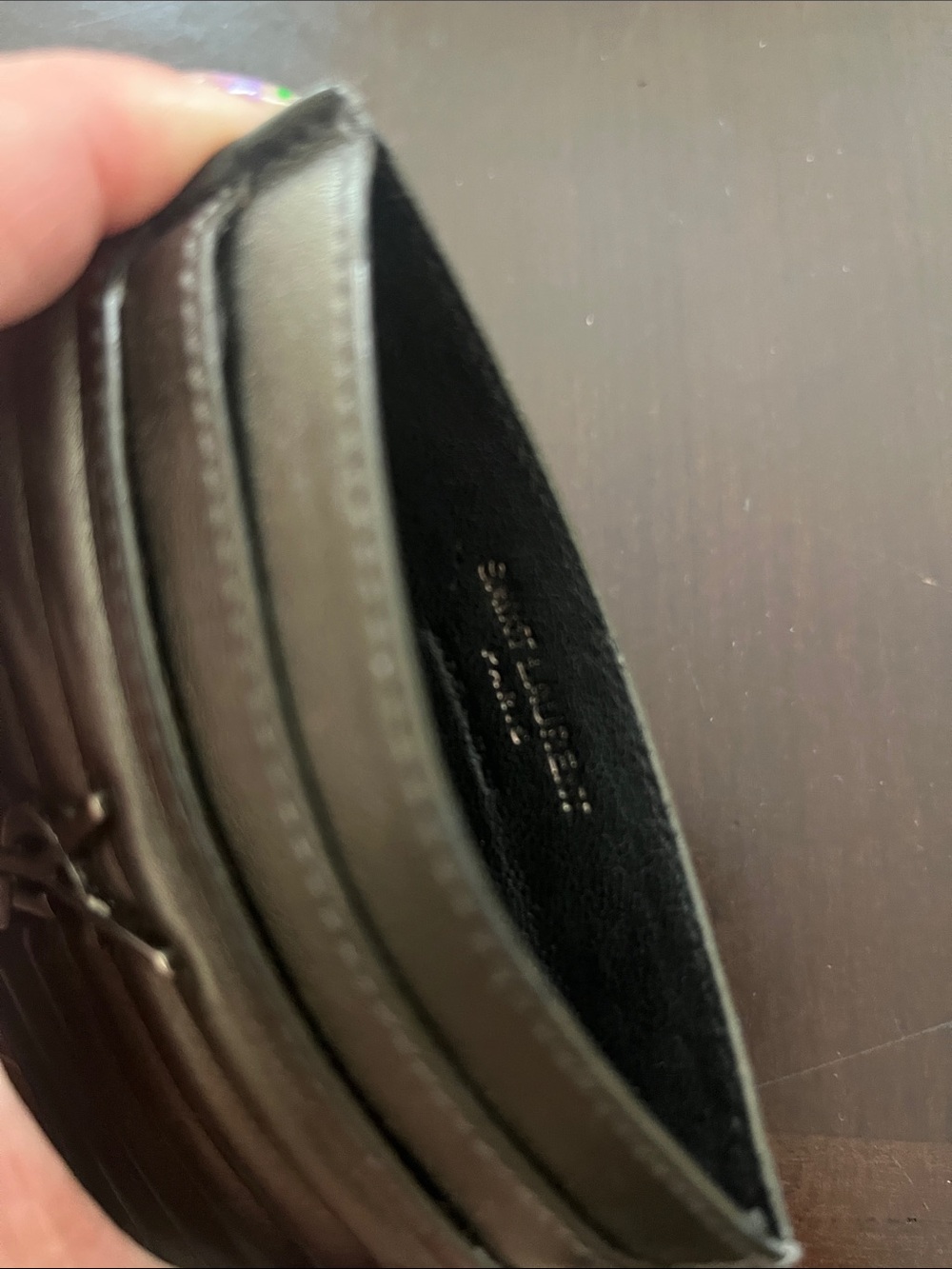Saint Laurent Quilted Card Holder with YSL Logo in Olive - Picture 8 of 9